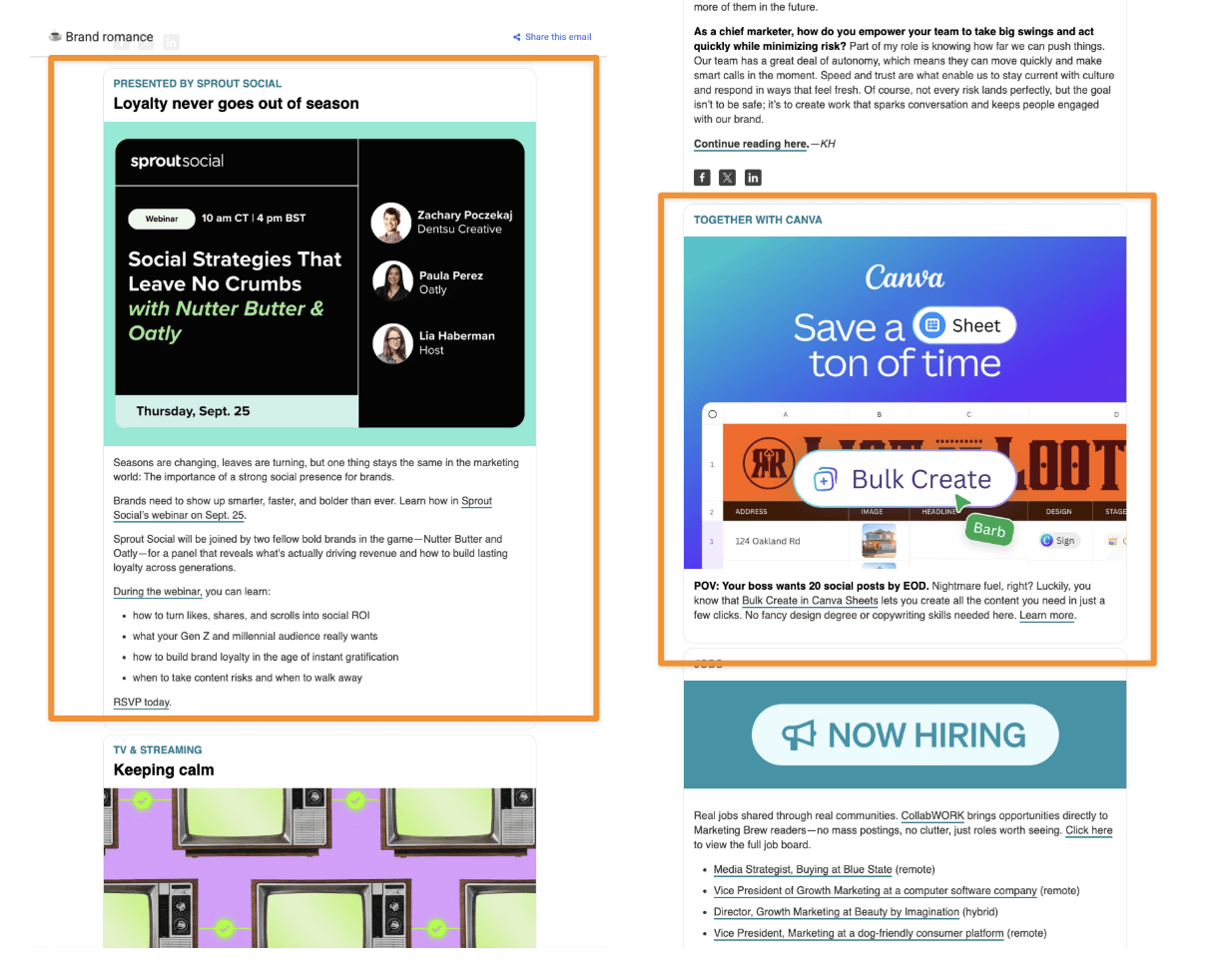 Marketing Brew newsletter ad examples 