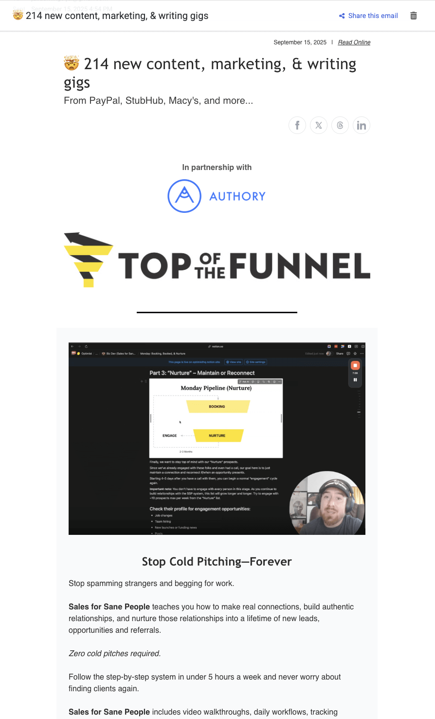 TOFU’s newsletter ad example