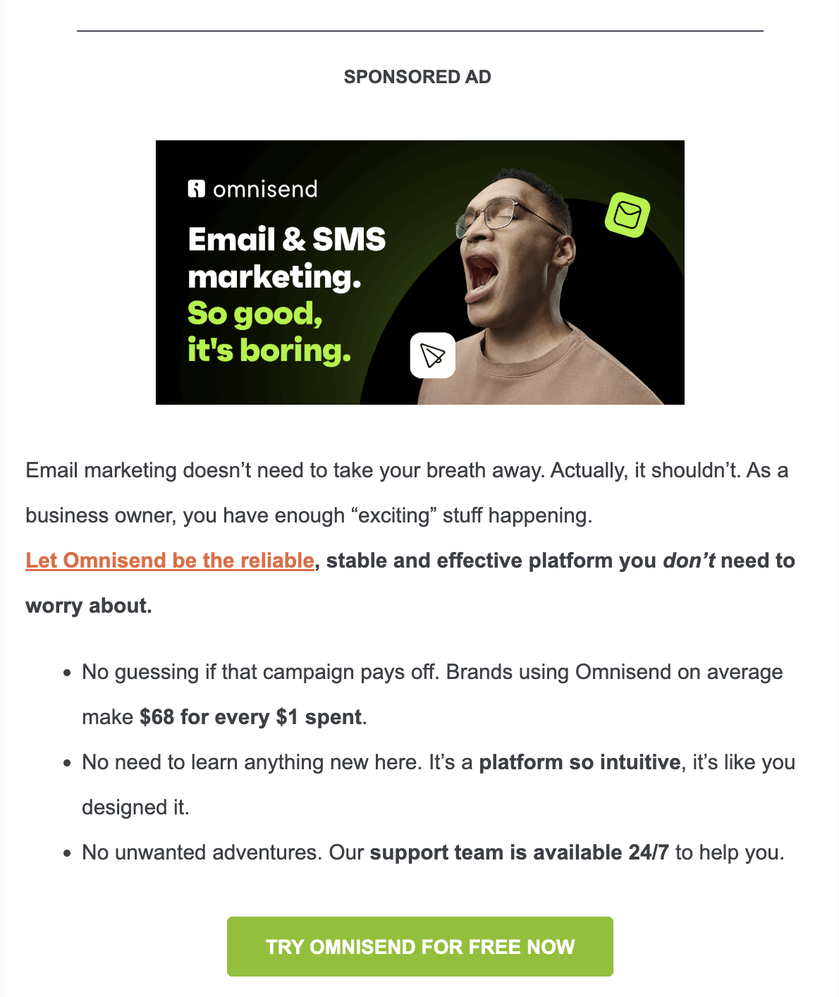 Tooltester’s newsletter ad example 