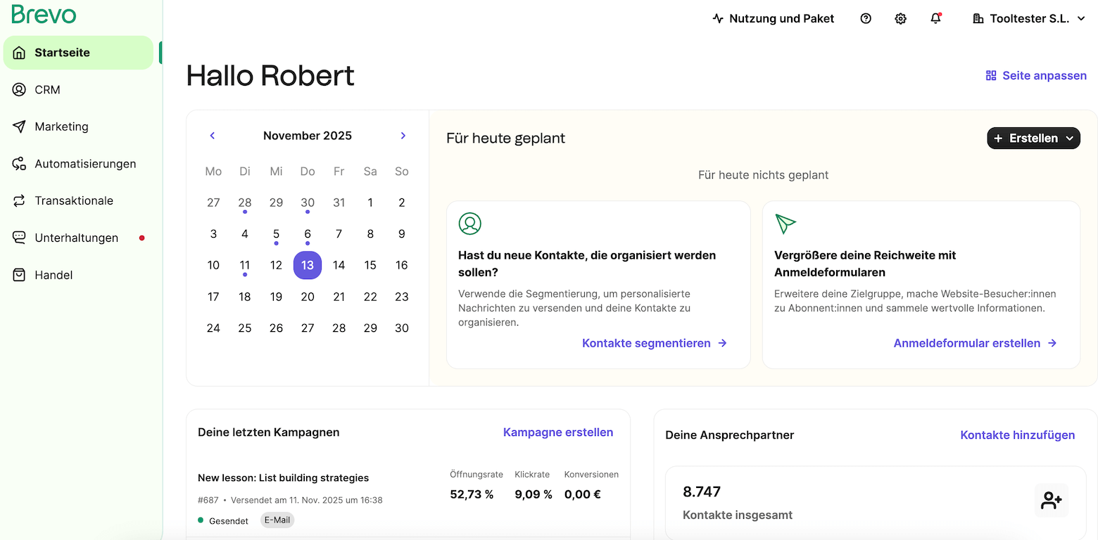 brevo dashboard deutsch