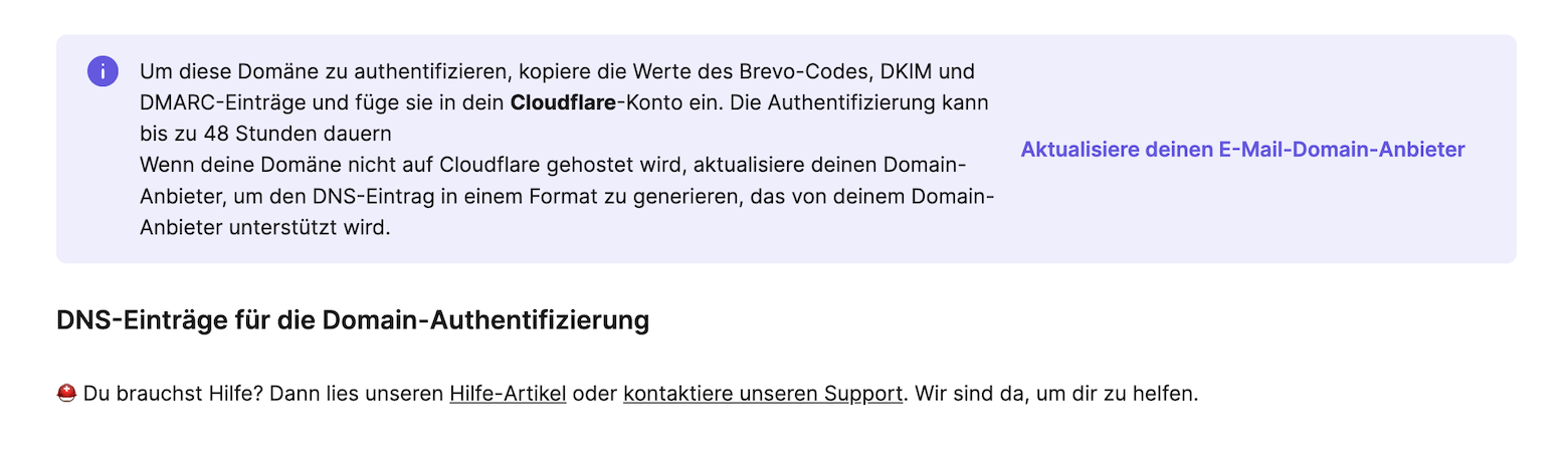 brevo domain authentifizieren manuell hilfe