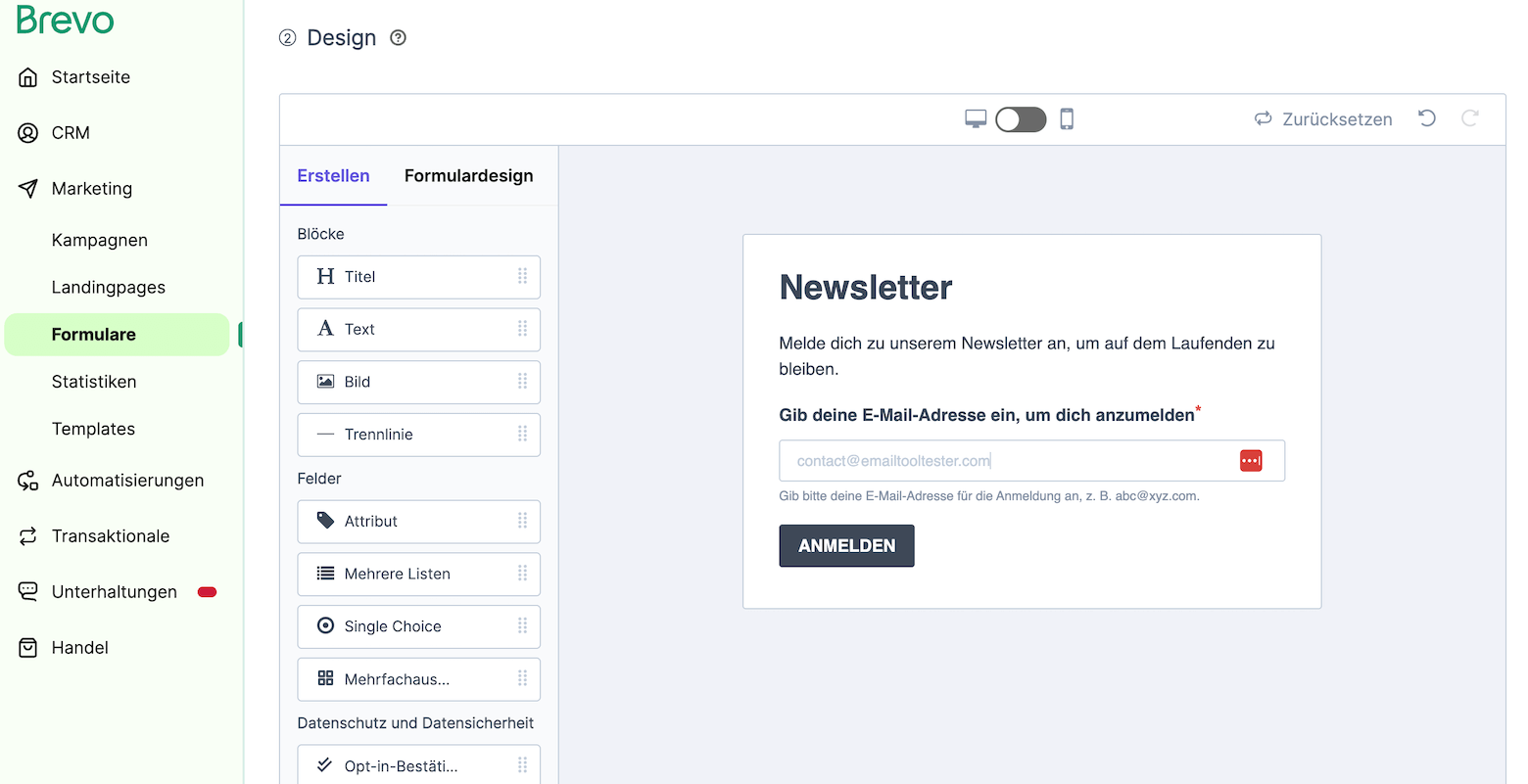brevo formulare erstellen