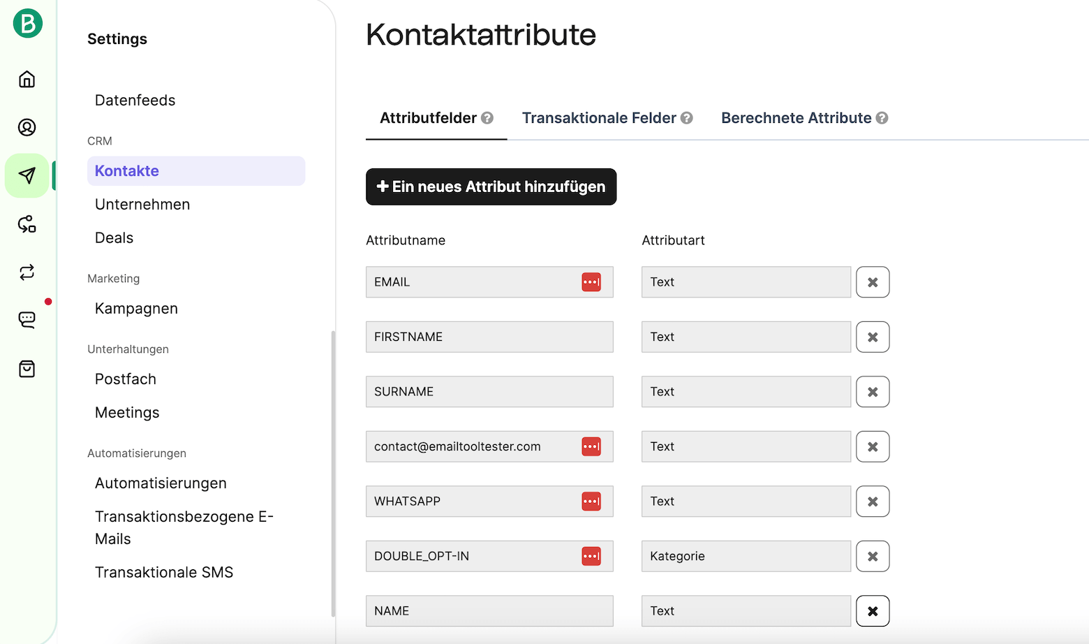 brevo kontaktattribute