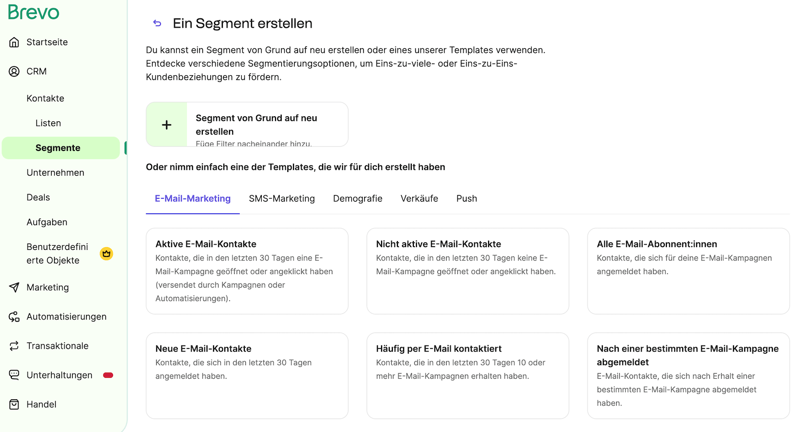 brevo segmente erstellen
