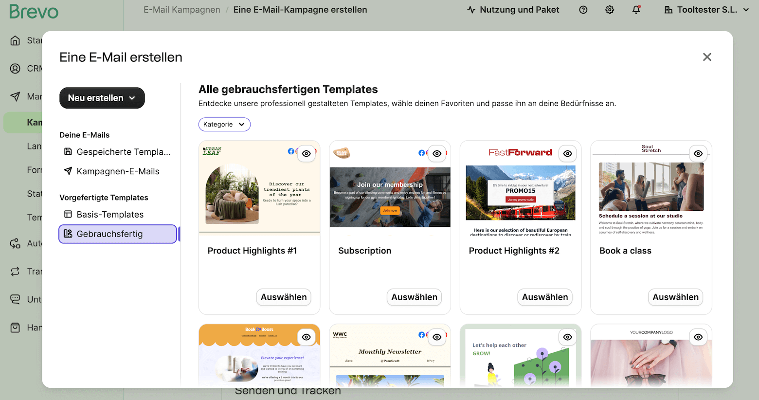brevo vorlagen auswahl