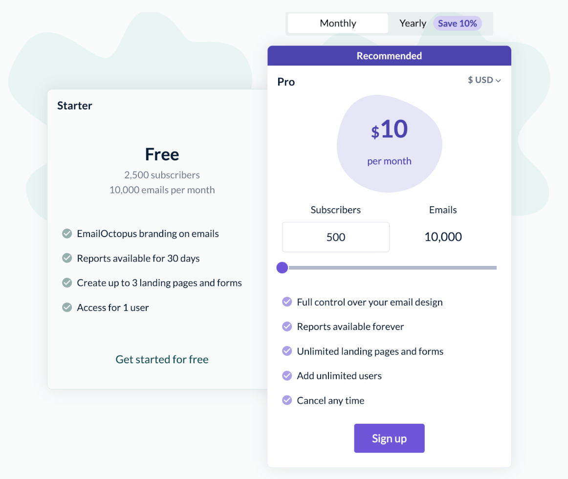 emailoctopus pricing plans