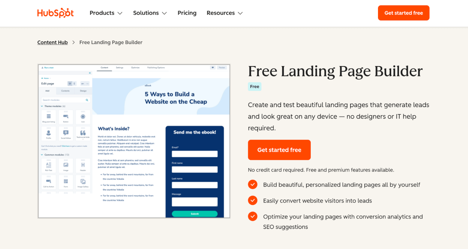 hubspot landing page builder