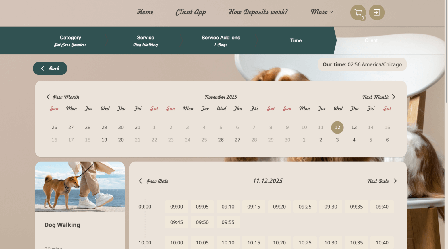 simplybook me - example dog walking booking site