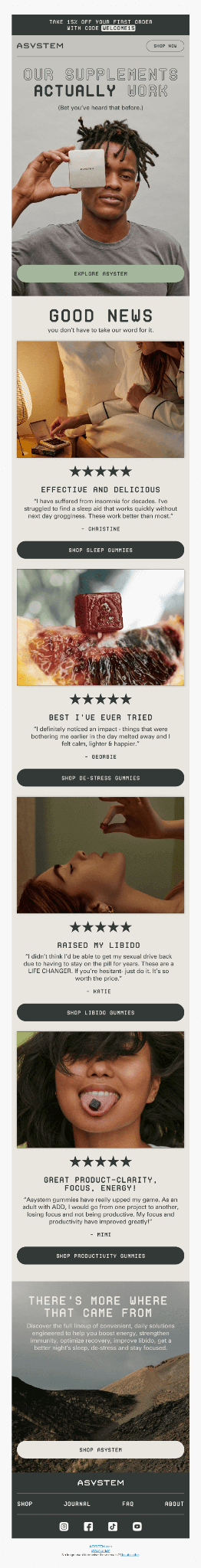 welcome email testimonial - asystem