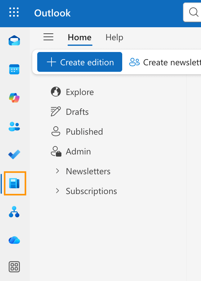 where to find newsletters in outlook left menu
