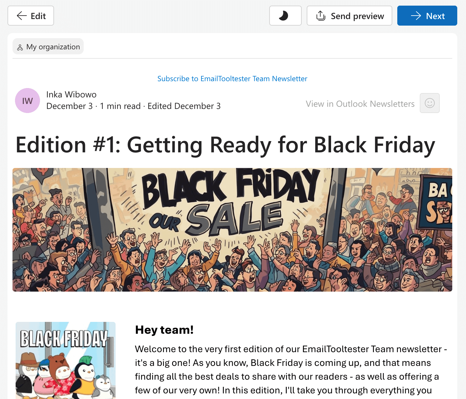 previewing outlook newsletter