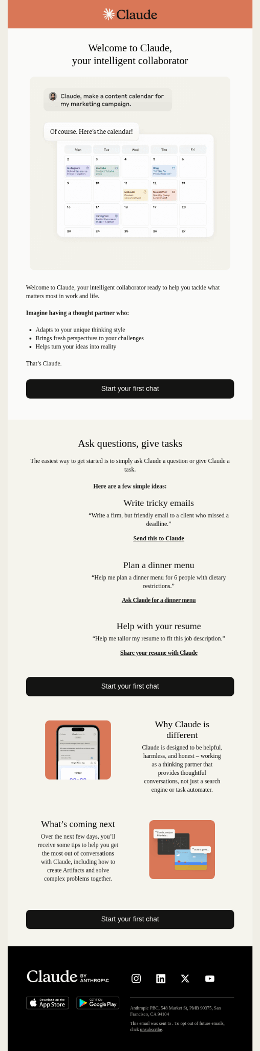 Claude welcome email