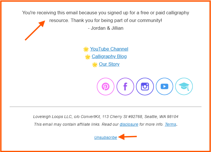 Email footer + unsubscribe