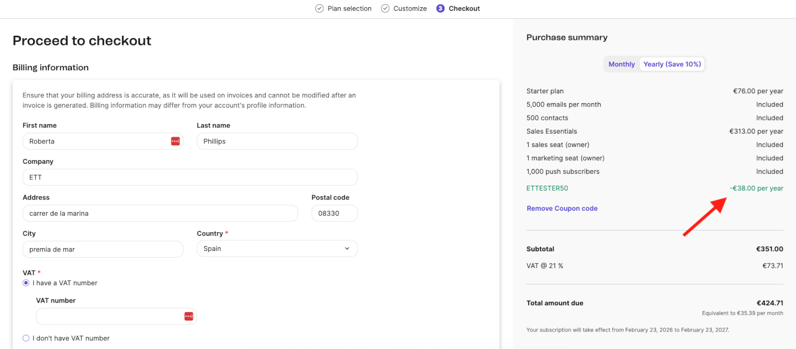 brevo coupon code applied