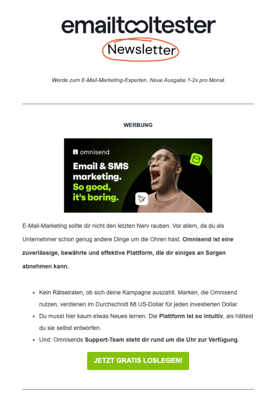 emailtooltester newsletter sponsorship werbung