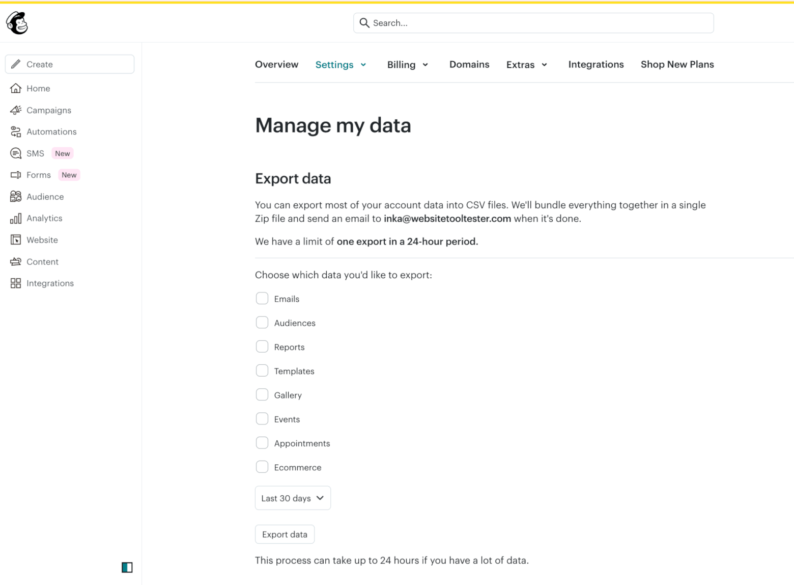 mailchimp manage my data feature