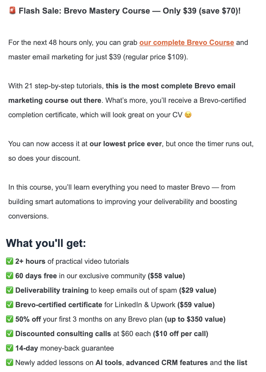 emailtooltester brevo kurs flash sale email