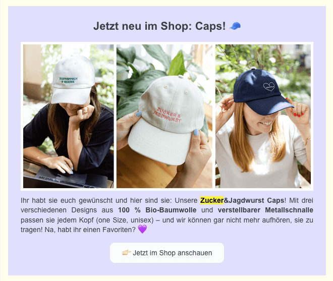 zucker und jagdwurst food blog merchandise werbung im newsletter