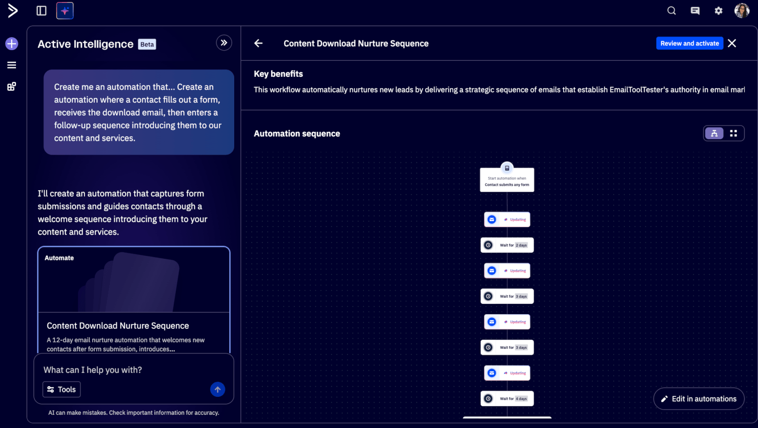 activecampaign ai generated automation