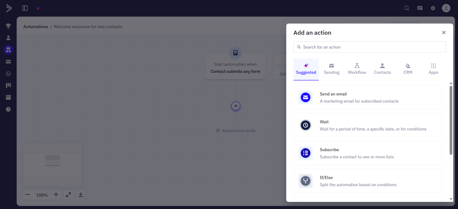 ActiveCampaign automation builder.