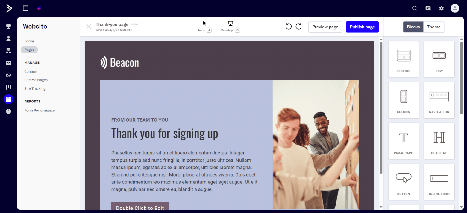 ActiveCampaign landing page builder.