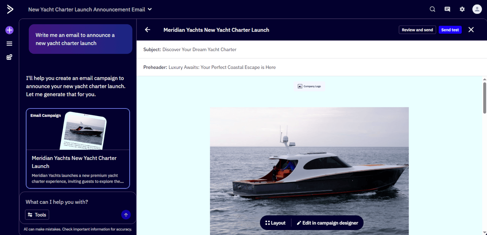 An email campaign generated by ActiveCampaign's Active Intelligence.