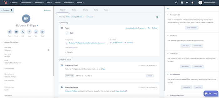 El panel de control de HubSpot