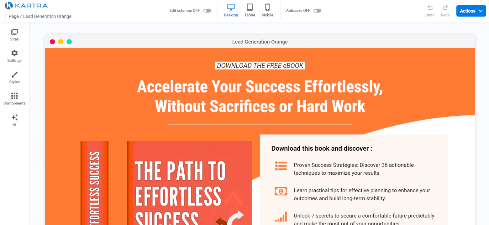 Kartra page builder.