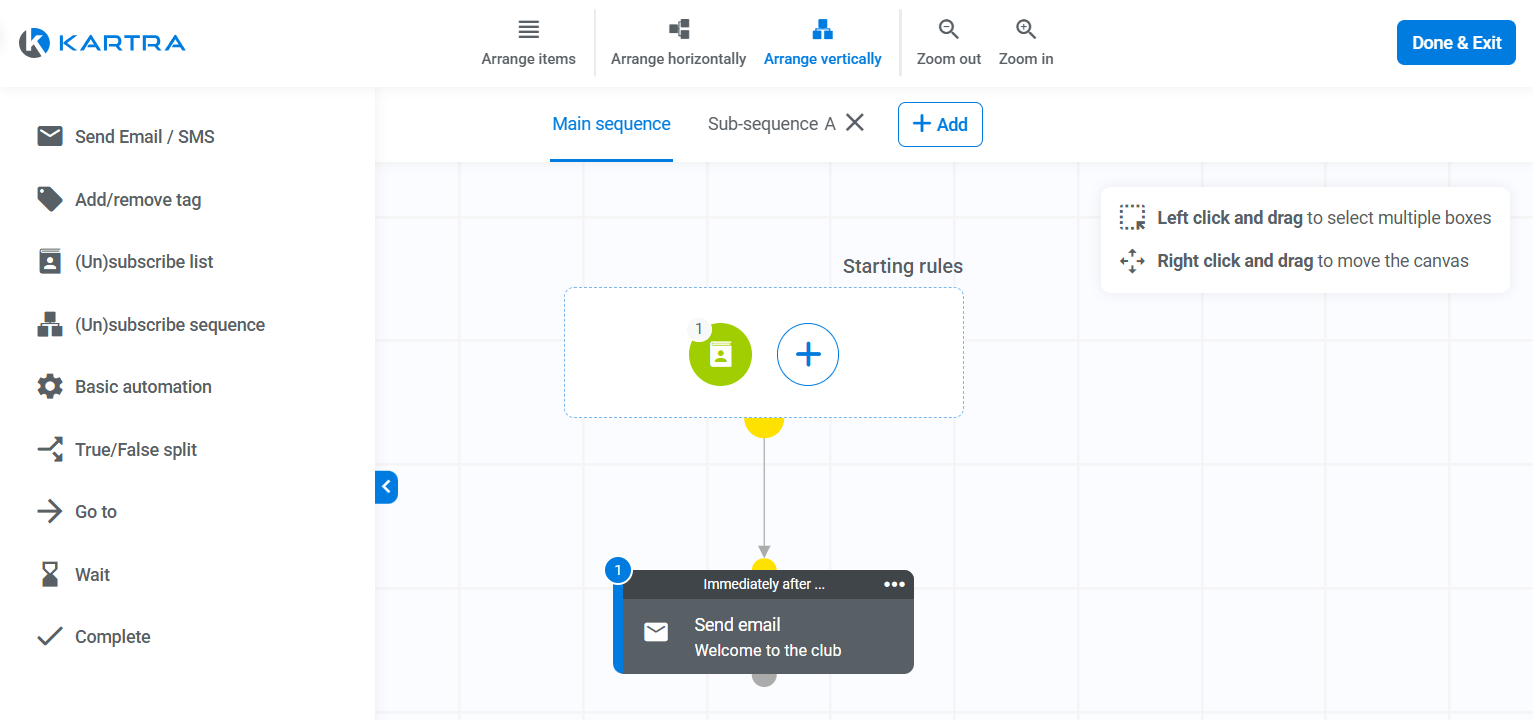 Kartra sequence builder.