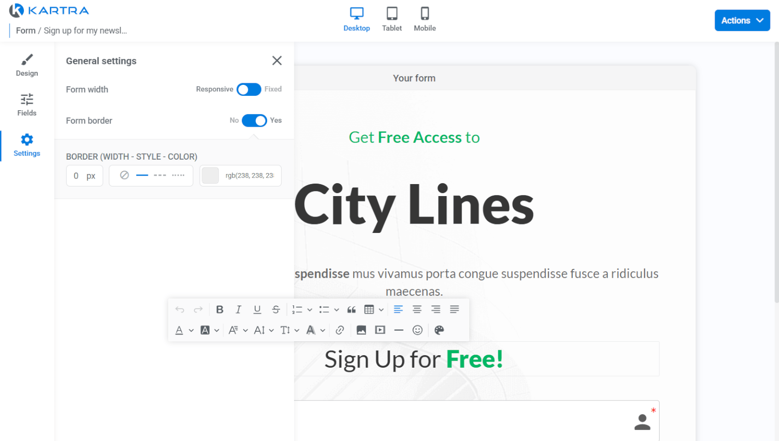 Kartra's form builder.