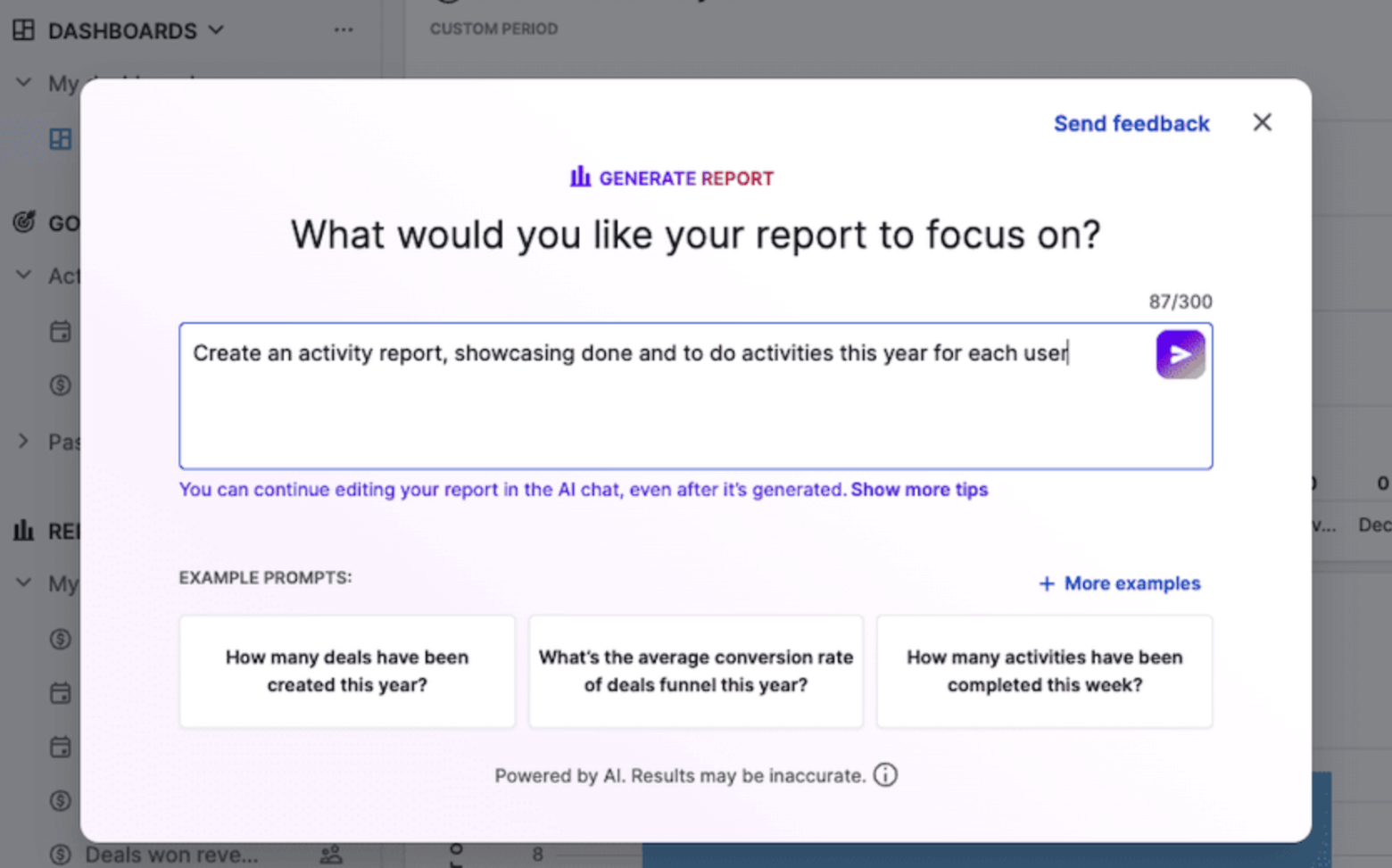 pipedrive ai generate report feature