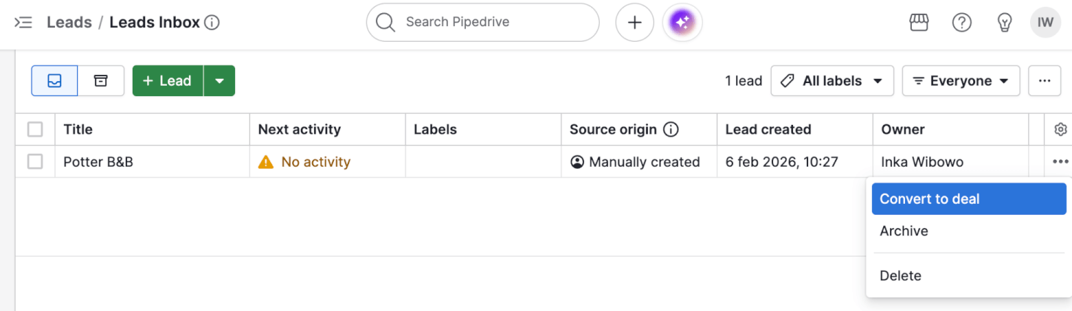 pipedrive leads inbox