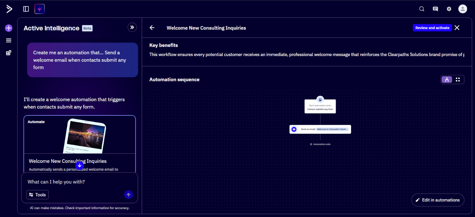 ActiveCampaign Active Intelligence automation builder