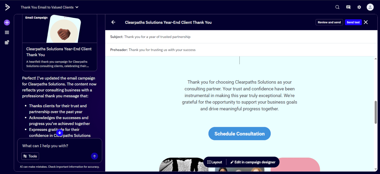 ActiveCampaign Active Intelligence email builder