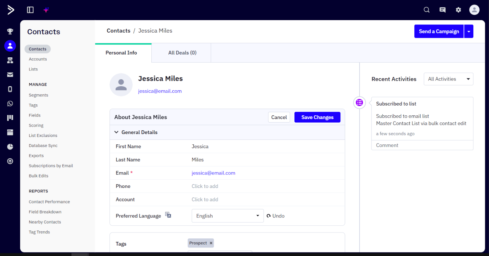ActiveCampaign contact profile