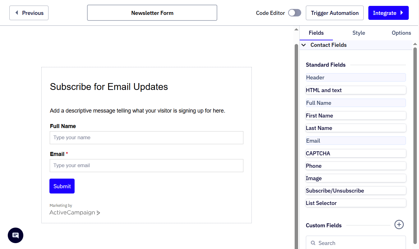 ActiveCampaign form builder