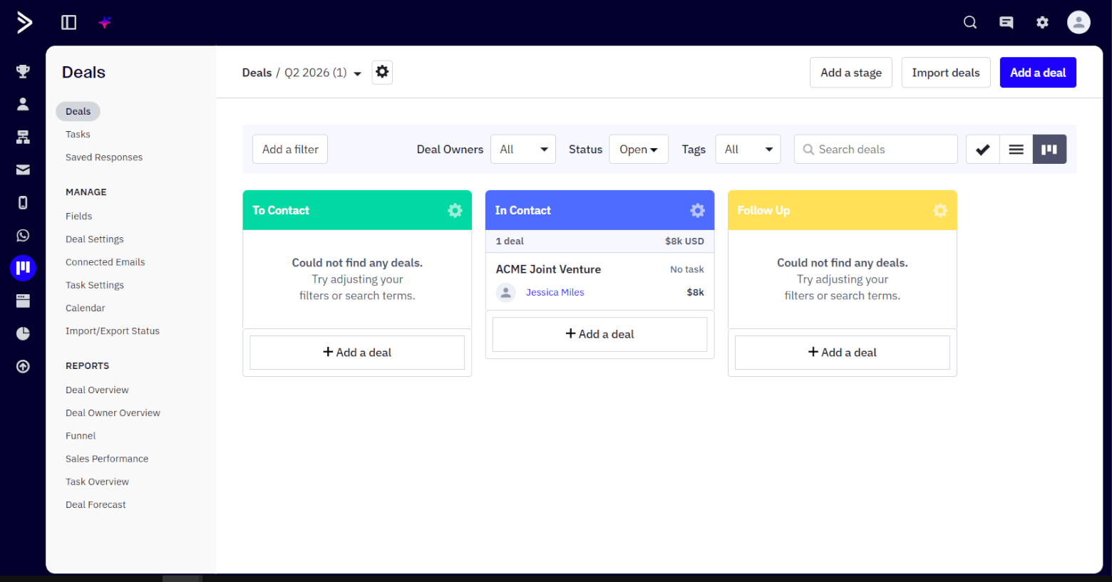 ActiveCampaign kanban pipeline