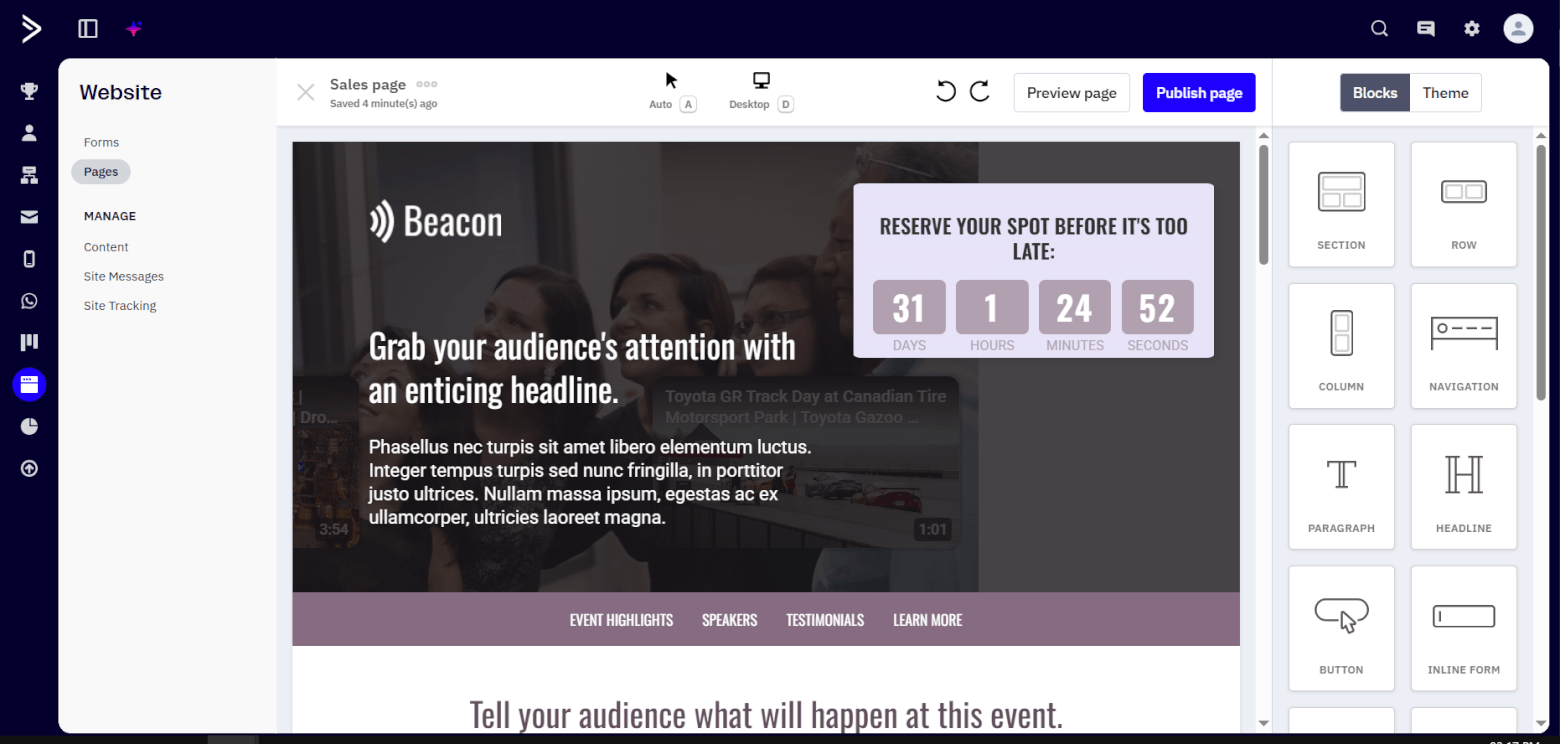 ActiveCampaign landing page builder