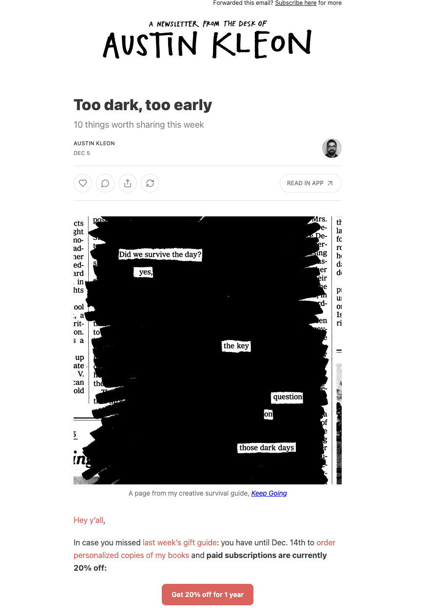  Austin Kleon's promotional email