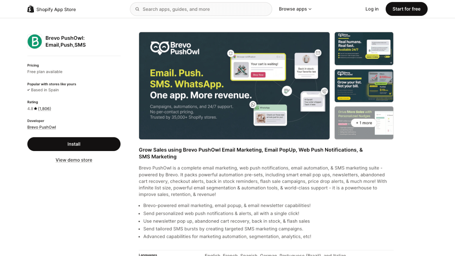 Brevo dentro de Shopify usa PushOwl