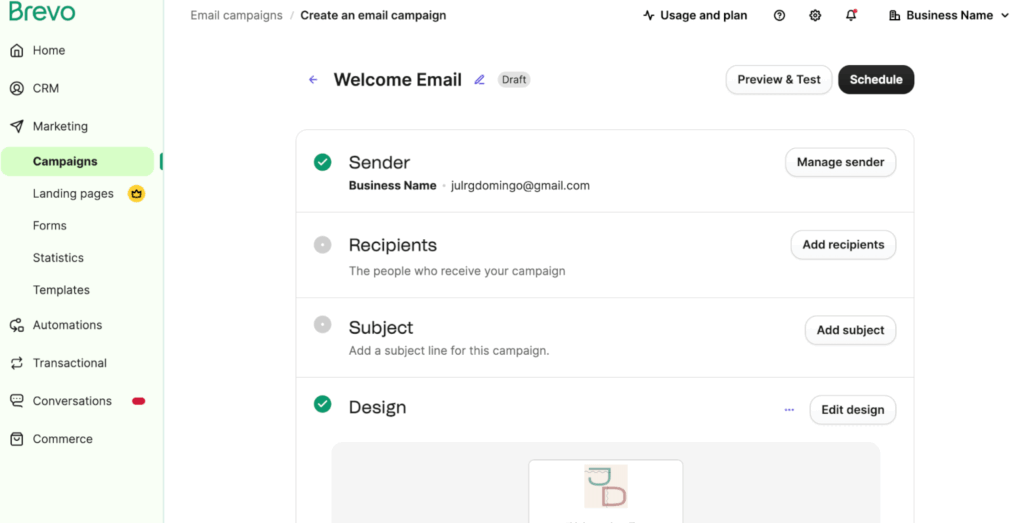 brevo email campaign creation