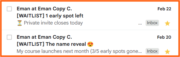 Eman Copy product launch waitlist email subject line