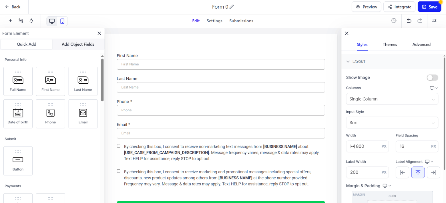 GoHighLevel form builder
