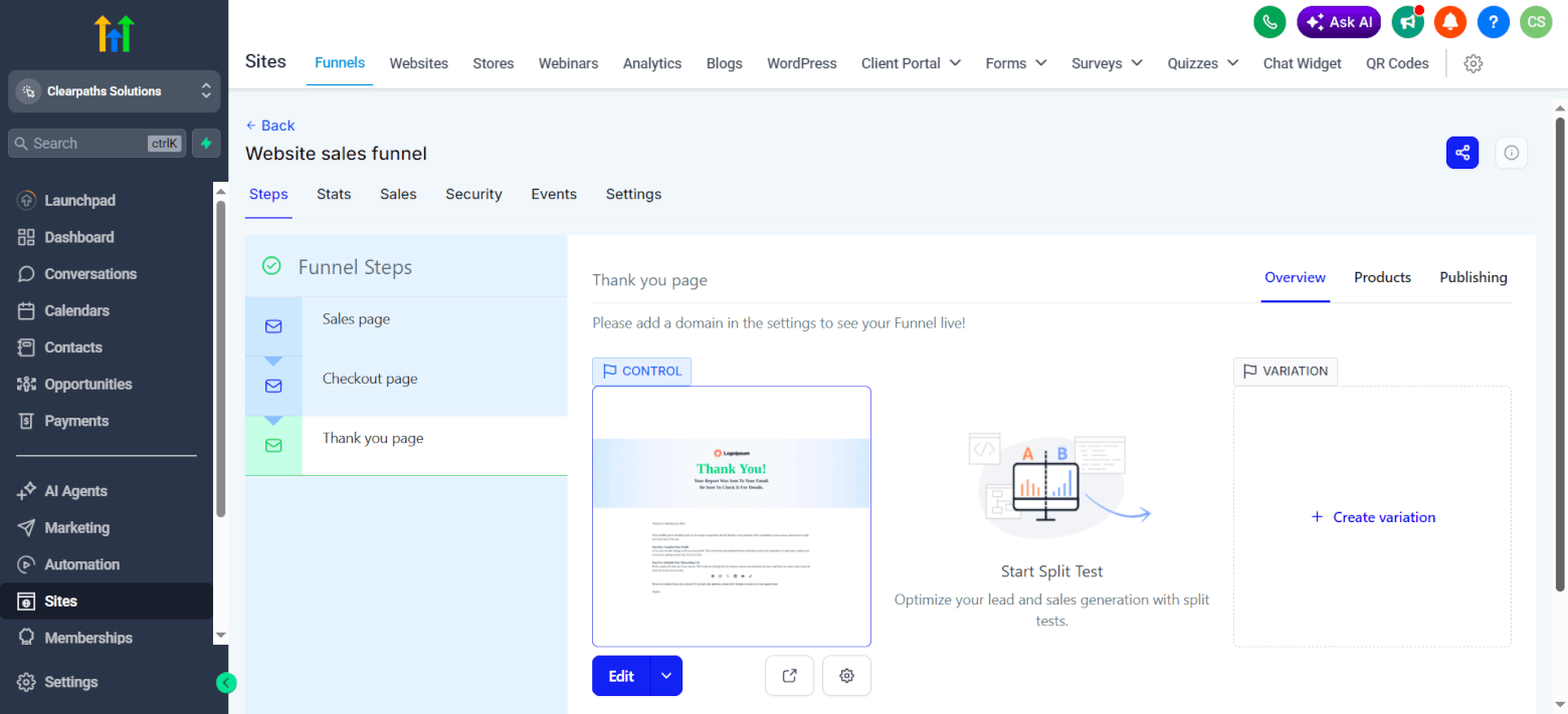 GoHighLevel funnel builder