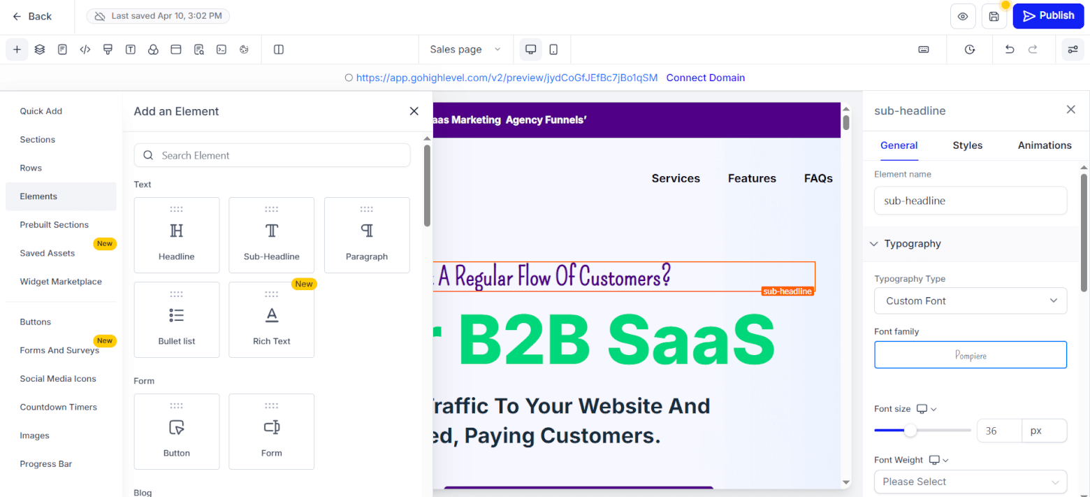 GoHighLevel landing page builder