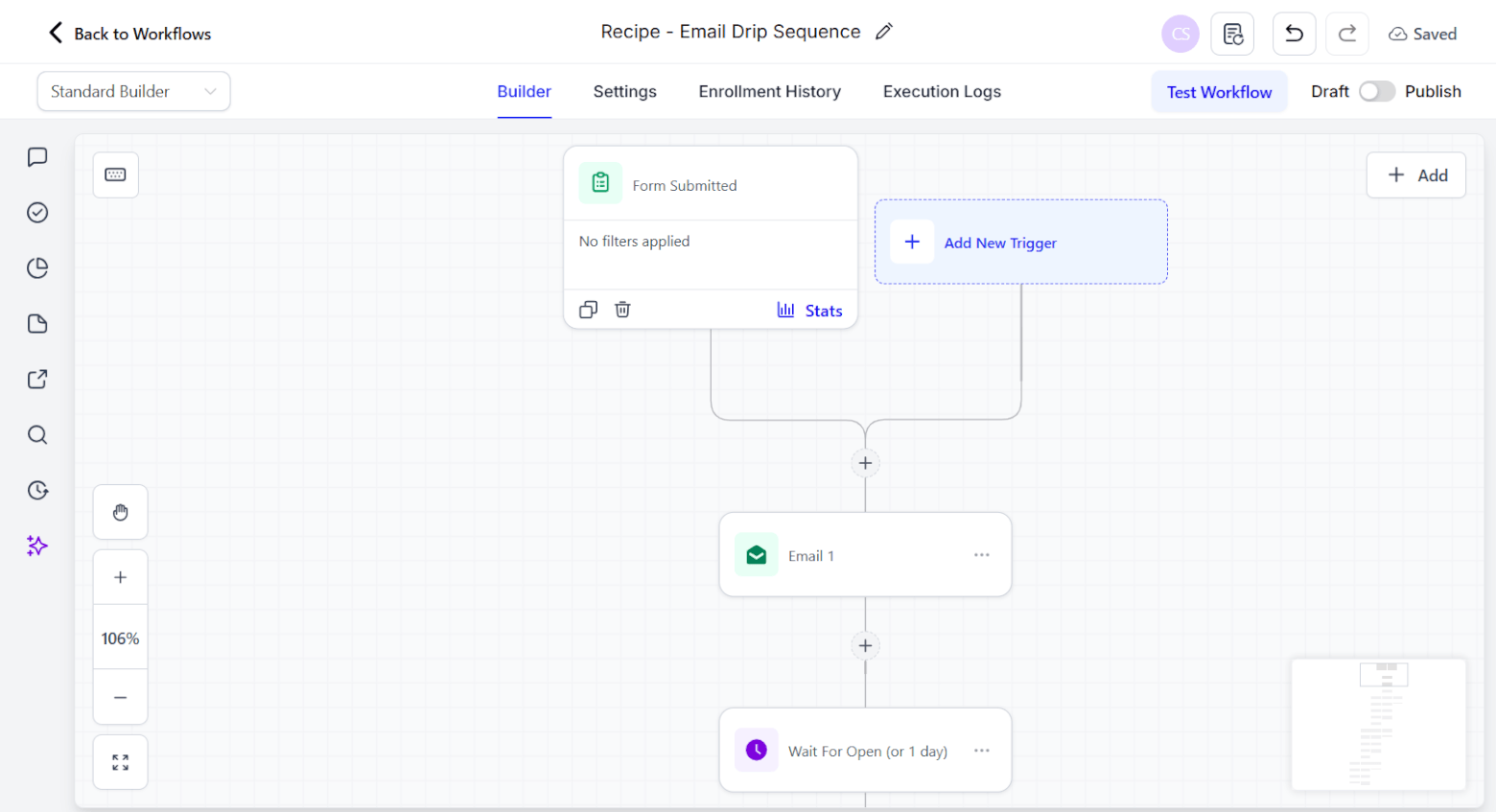 GoHighLevel standard workflow builder