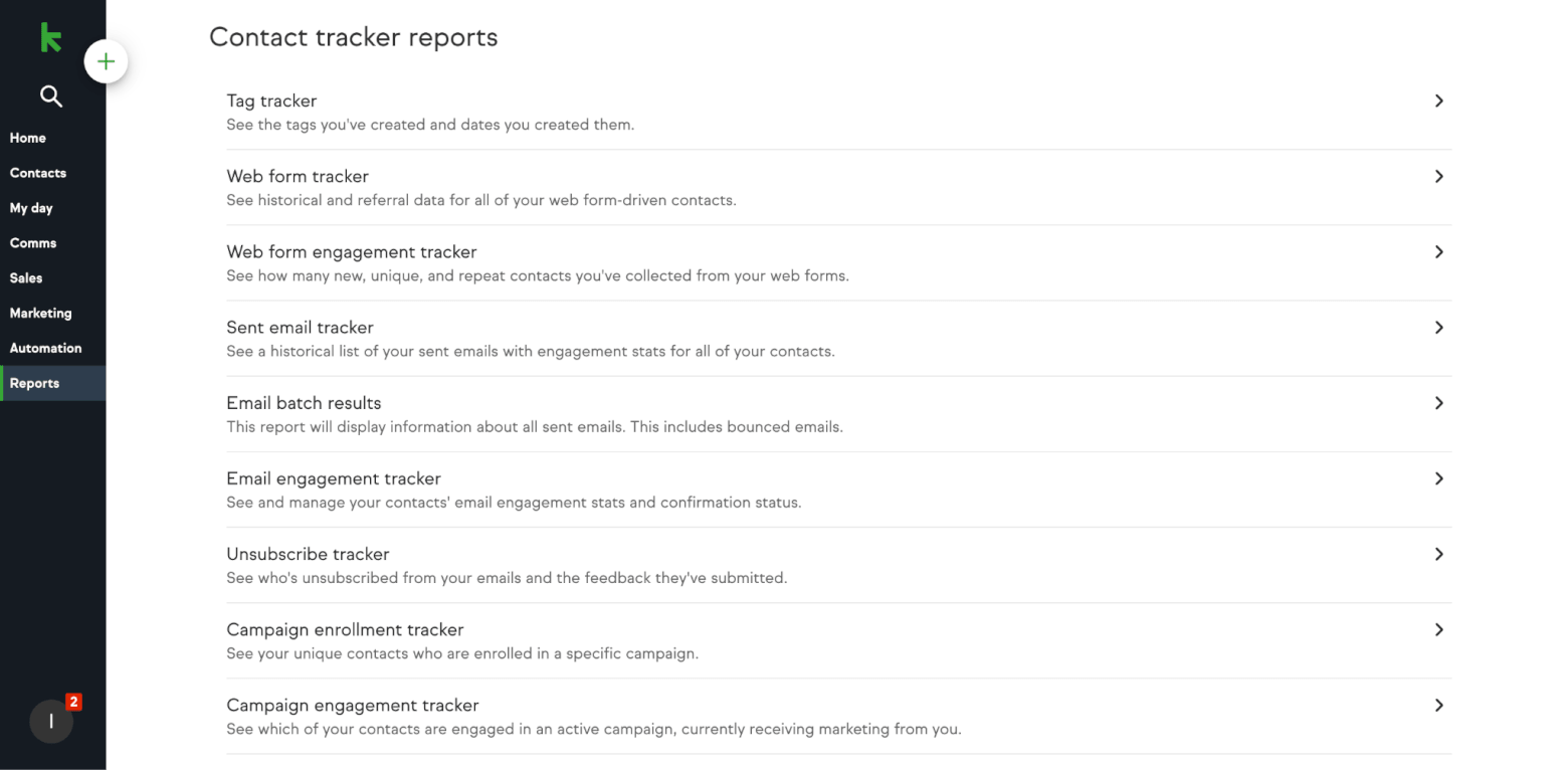 keap contact tracker reports