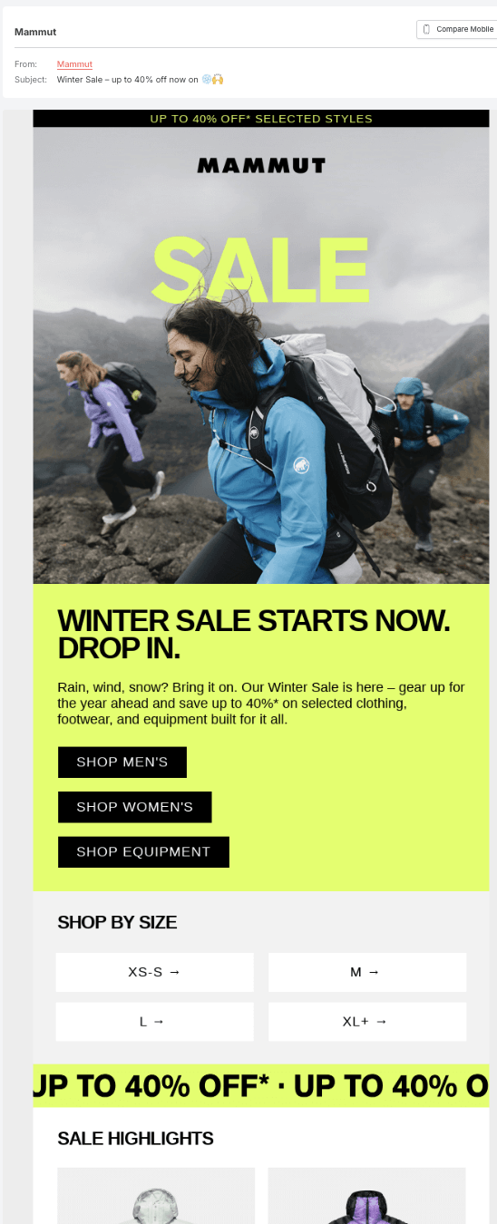 Mammut's promotional email