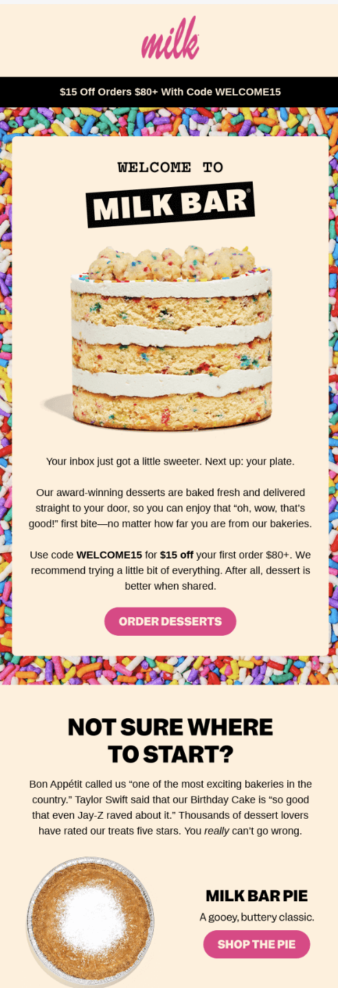 MilkBar's promotional email