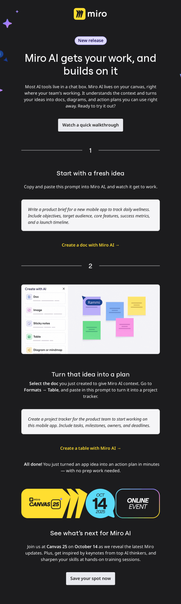 Miro product launch email example